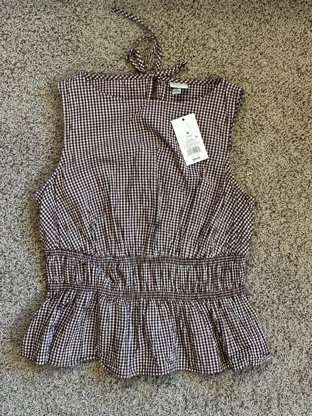 A NEW DAY size MEDIUM Seersucker Brown/White Peplum Hem Top & Skirt NEW! - Picture 10 of 15